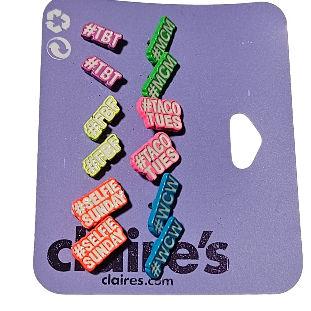 Claires Trendy Hashtag Stud Earrings Set Fun Fashion Jewelry Girls Gift 6 Pairs